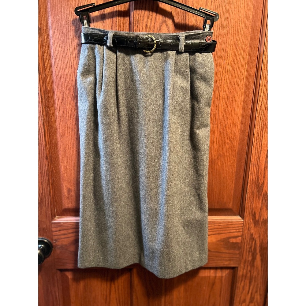 VTG Petite Haberdashery Wool Skirt Belted Pencil Career Gray Petite Size 6 Pleat